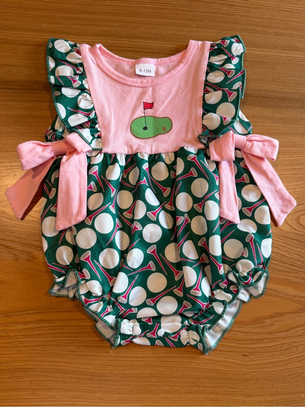 Pink & Green Golf Print Baby Romper